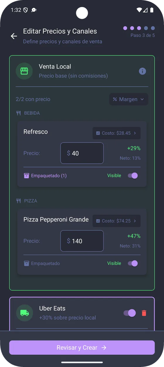 Pantalla de precios de Ambulante Bravo